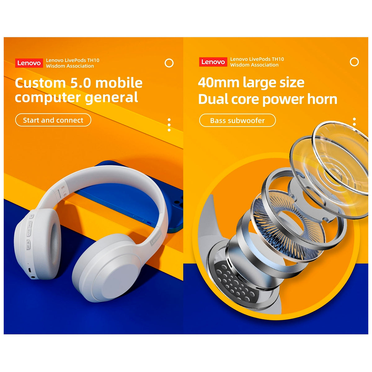 Audífonos Lenovo ThinkPlus TH10 Blanco Bluetooth 5.1 Over Ear