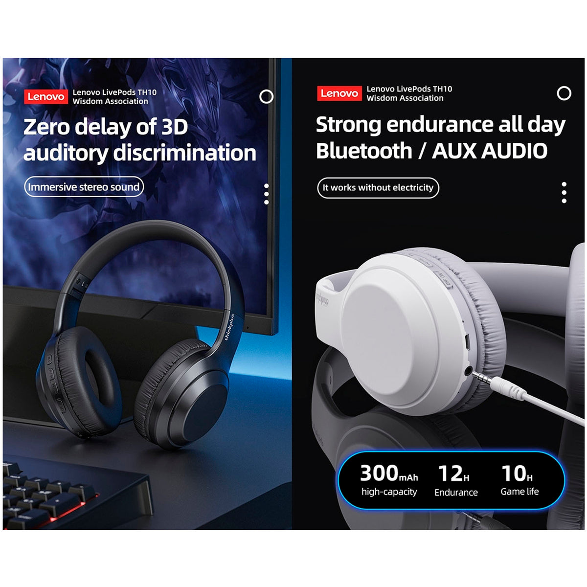 Audífonos Lenovo ThinkPlus TH10 Blanco Bluetooth 5.1 Over Ear