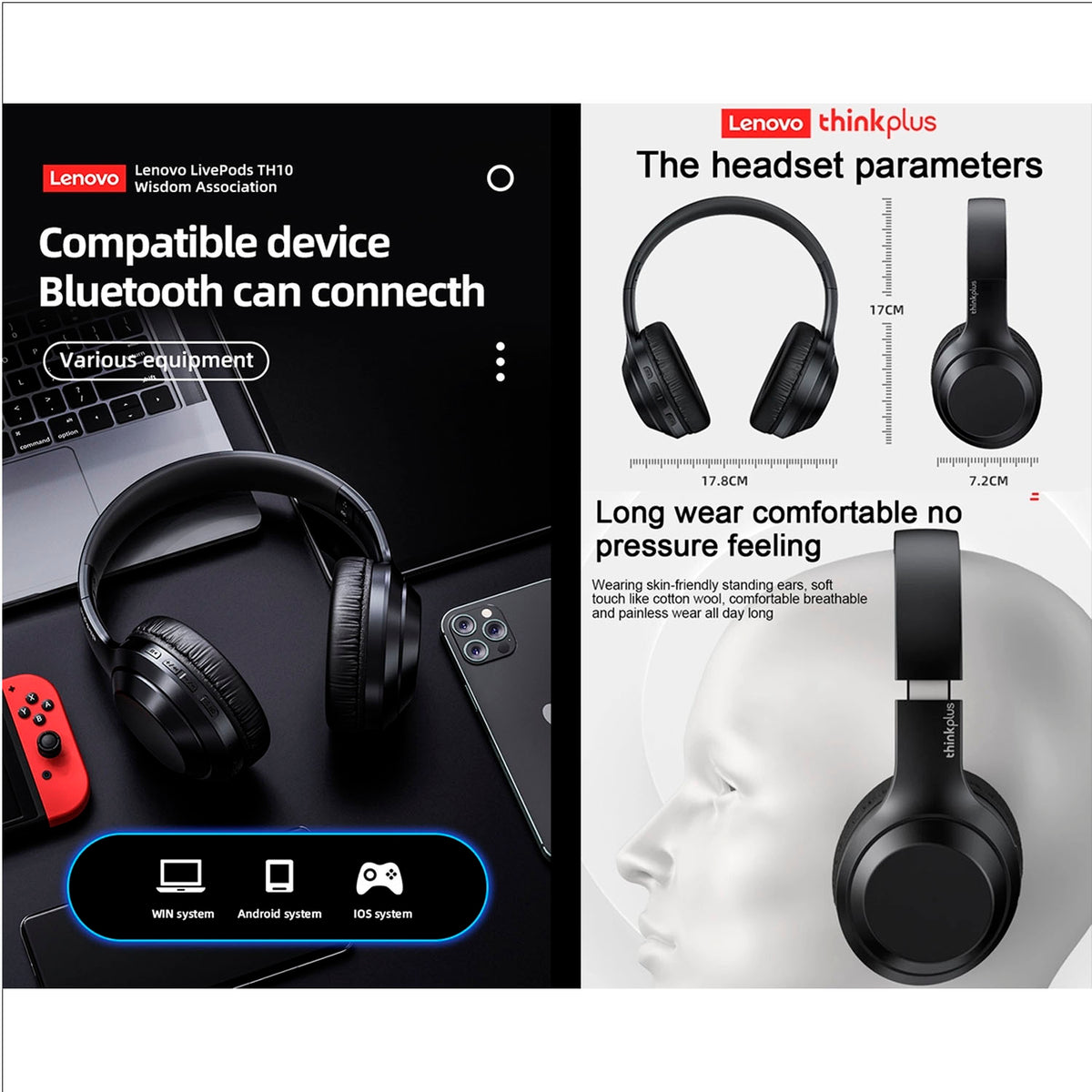 Audífonos Lenovo ThinkPlus TH10 Blanco Bluetooth 5.1 Over Ear