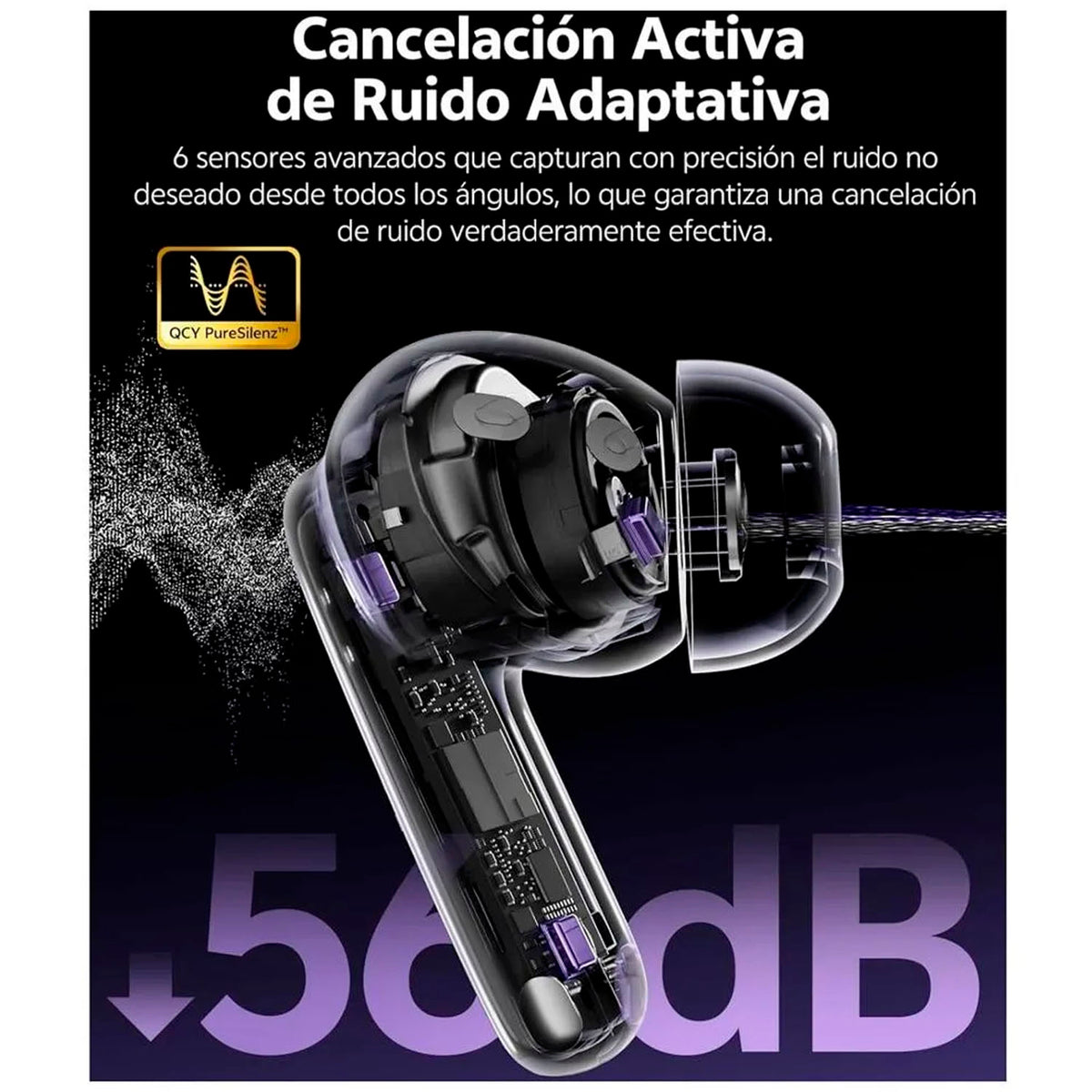 Audífonos Inalámbricos QCY MeloBuds N70 Plateado Bluetooth 6.0 ANC