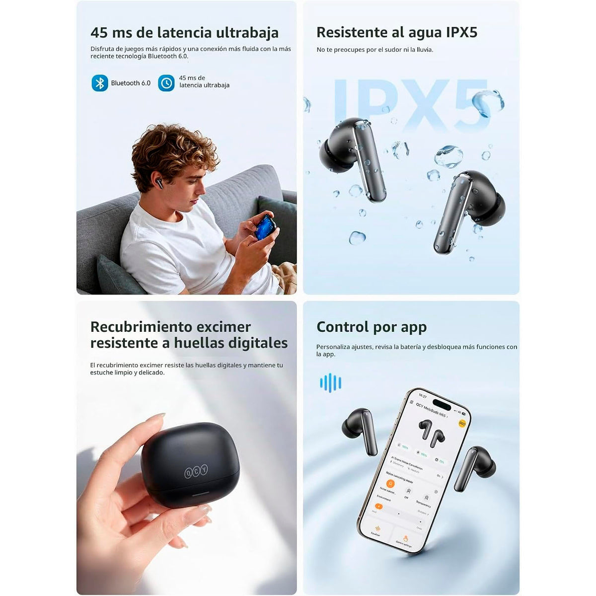 Audífonos QCY MeloBuds N65 Blanco ANC 60dB Bluetooth 6.1