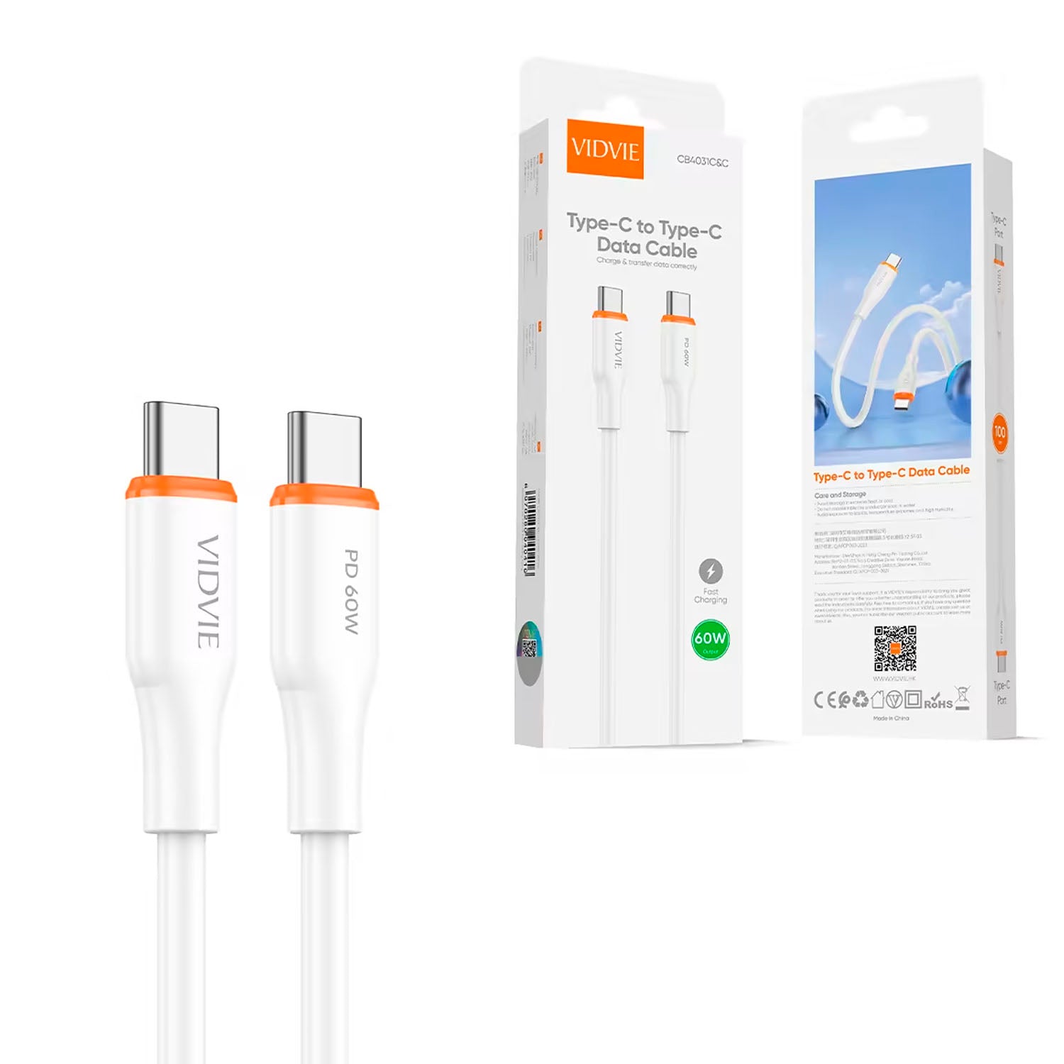 Cable de Carga Vidvie  CB4031C&C Blanco 60W 1m C-C