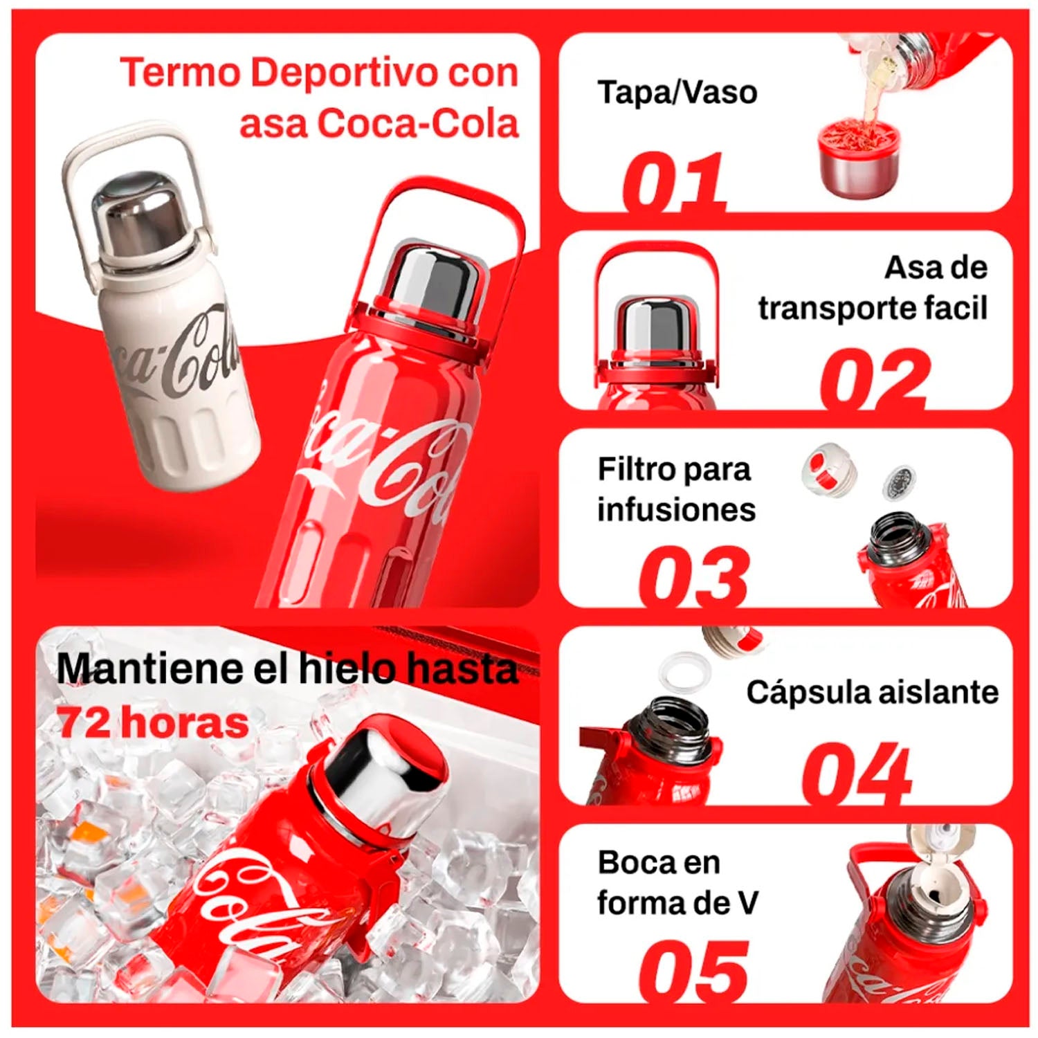 GERM - Termo Deportivo Coca-Cola Beige 1200ml Acero Inoxidable