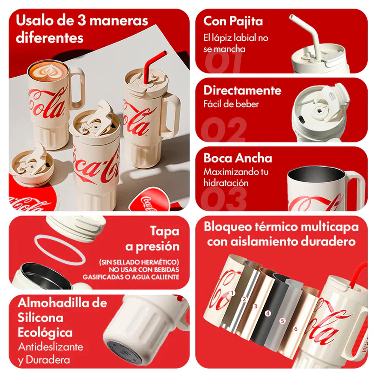 GERM - Vaso Térmico Coca-Cola Rojo Edición XL 1200ml Acero Inoxidable