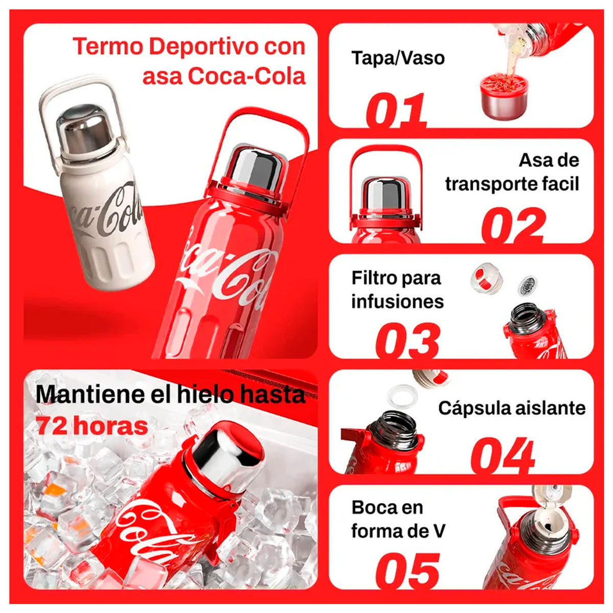 Termo deportivo Coca‑Cola Beige 800ml con Tapa Taza