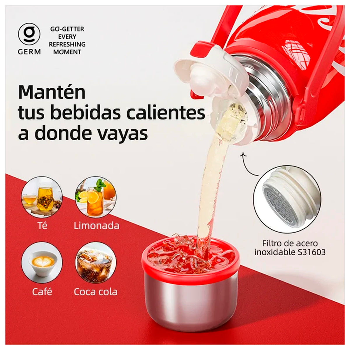 Termo deportivo Coca‑Cola Beige 800ml con Tapa Taza