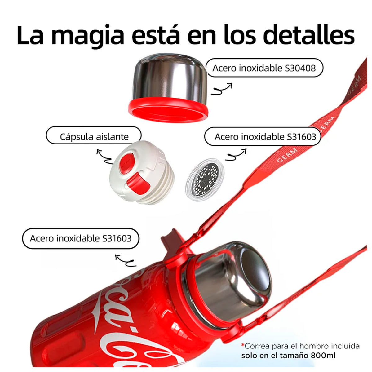 Termo deportivo Coca‑Cola Beige 800ml con Tapa Taza