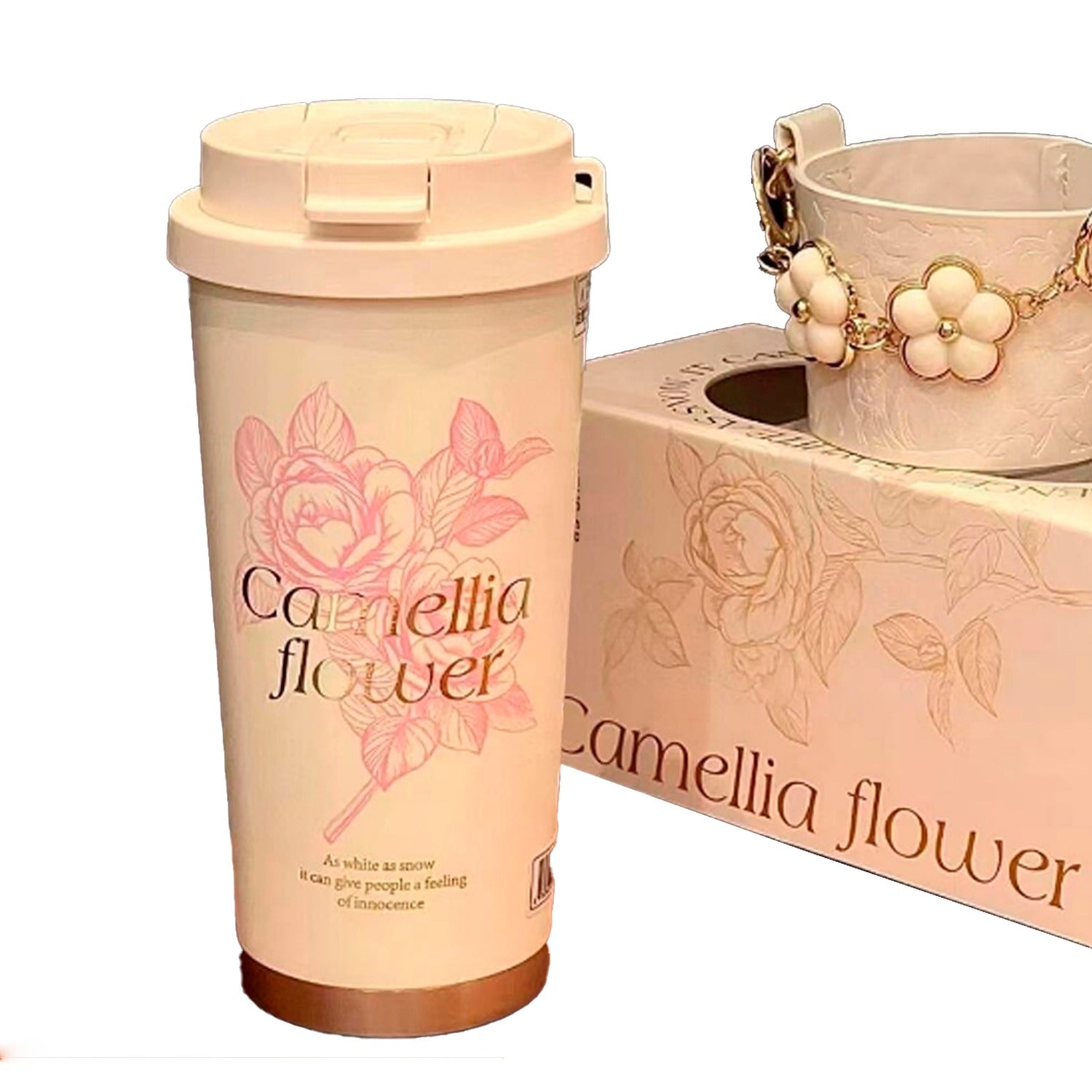 Germ - Vaso Térmico Camellia 500ml Blanco-Rosa Acero Inoxidable