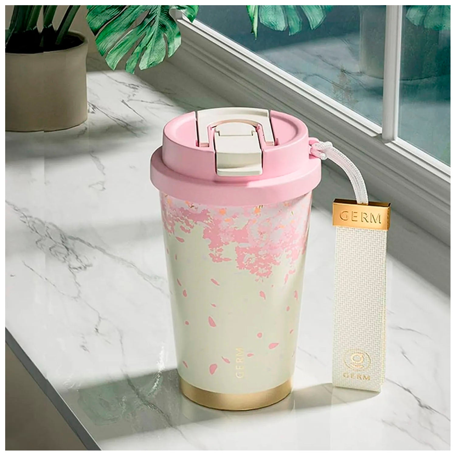 GERM - Vaso Térmico Sakura Flores Rosa 390ml Acero Inoxidable