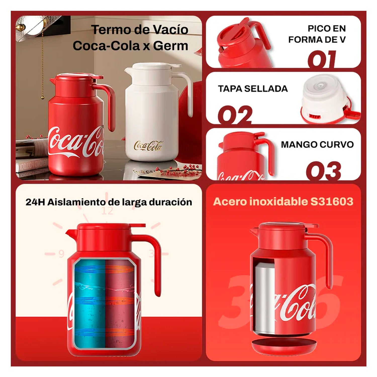 GERM - Jarra Térmica Coca-Cola Roja 1600ml Acero Inoxidable