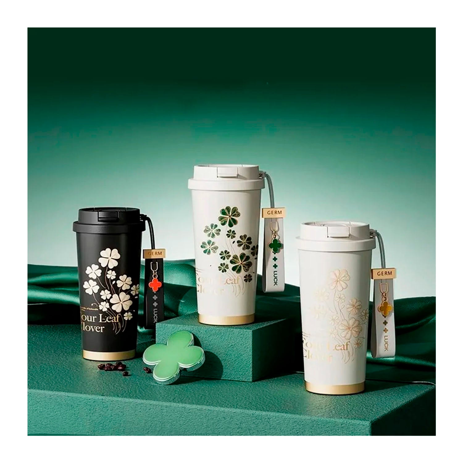 GERM - Vaso Térmico Clover Blanco & Dorado 500ml Acero Inoxidable