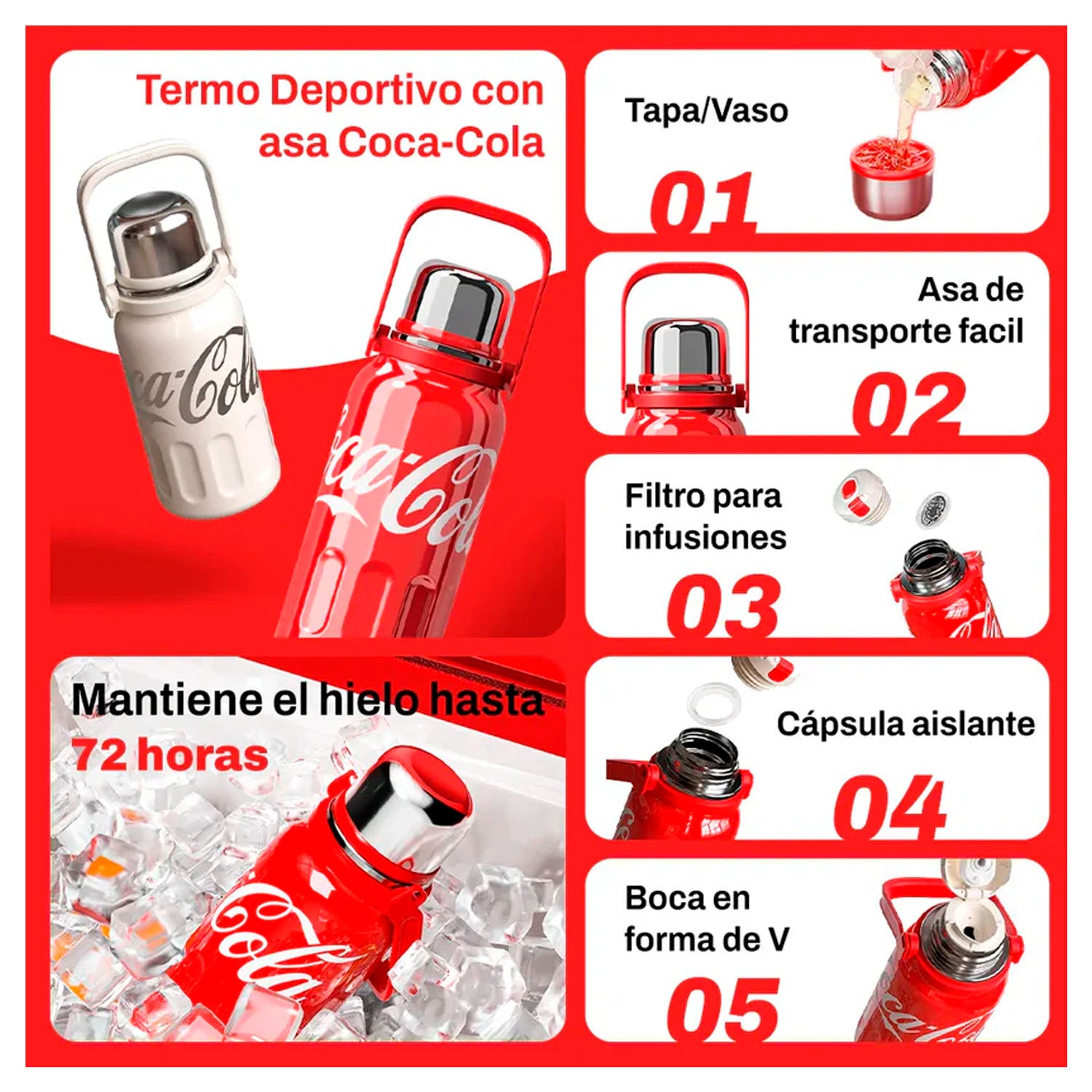 Coca-Cola x Germ - Termo Deportivo Blanco Estelar 800ml con Tapa Taza
