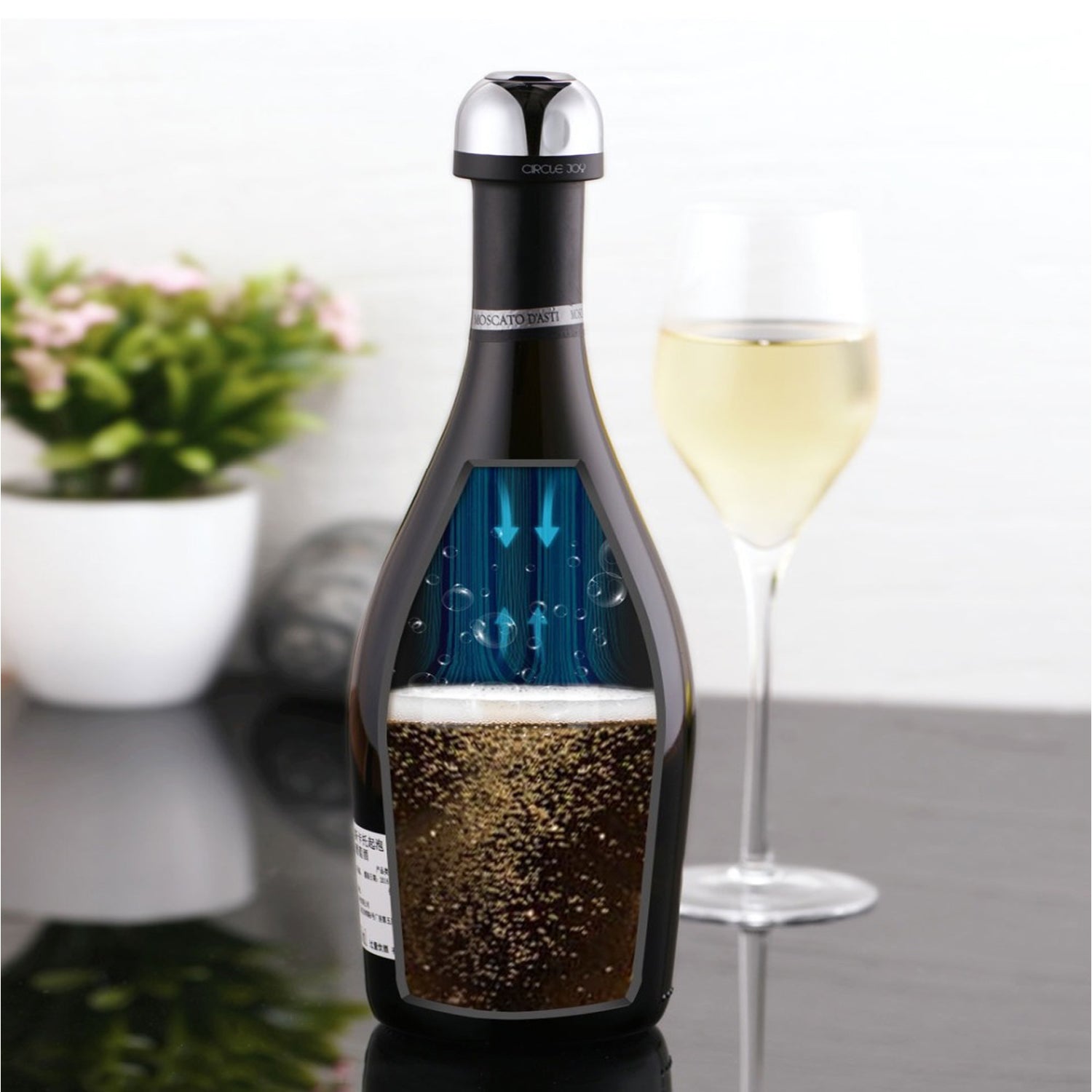 Stopper para champán Circle Joy Plateado Sello elegante