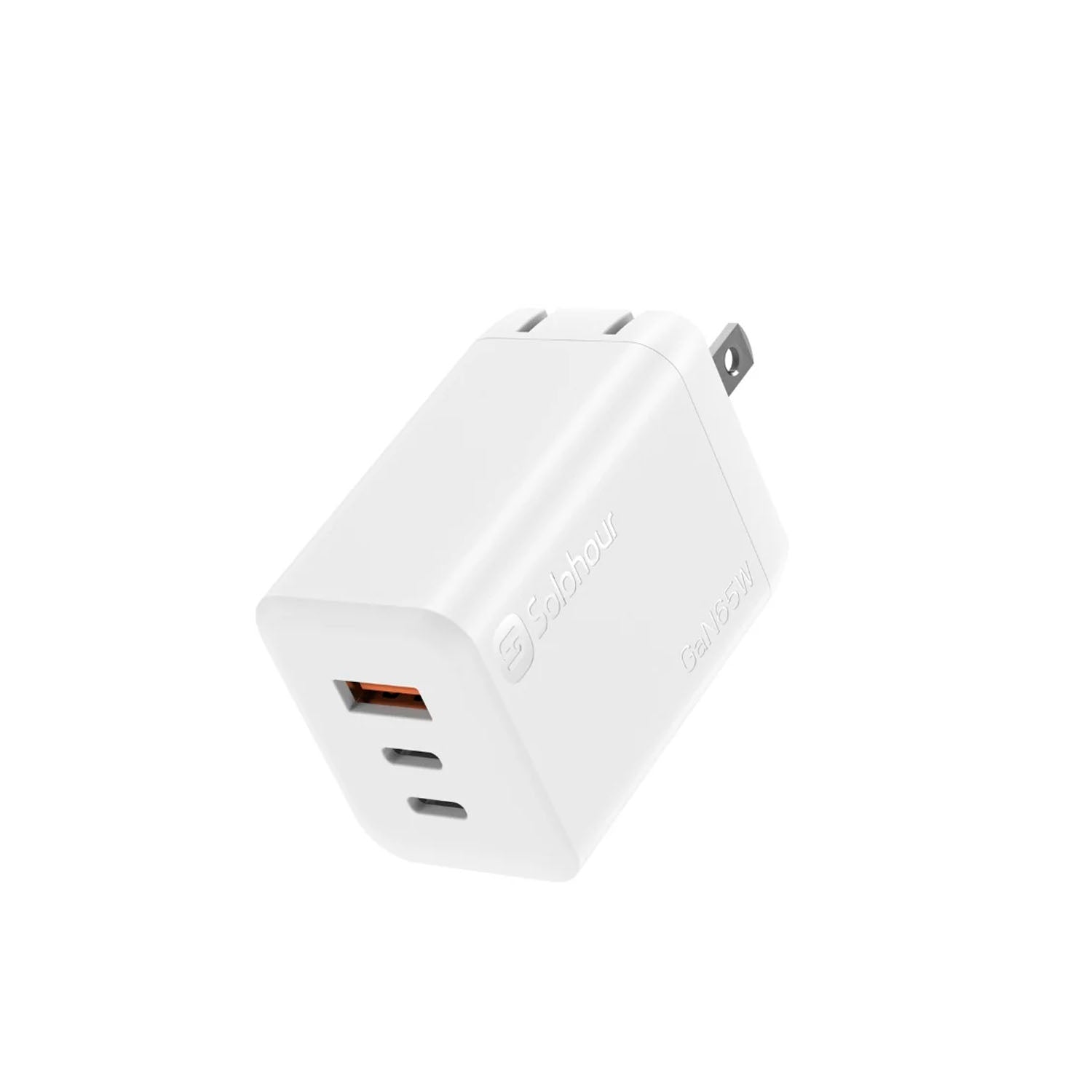SOLOHOUR - Cargador Rápido GaN 65W Blanco con Cable USB-C a USB-C 3 en 1