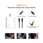 SOLOHOUR - Cargador Rápido GaN 65W Blanco con Cable USB-C a USB-C 3 en 1