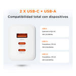 SOLOHOUR - Cargador Rápido GaN 65W Negro con Cable USB-C a USB-C 3 en 1