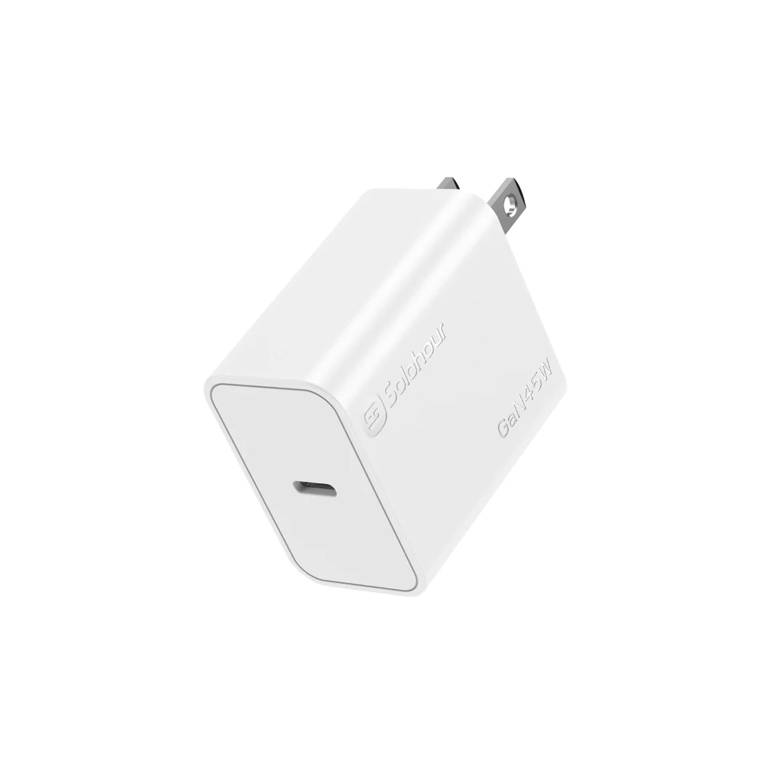 SOLOHOUR - Cargador Rápido GaN 45W Blanco con Cable USB-C a USB-C