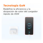 SOLOHOUR - Cargador Rápido GaN 45W Blanco con Cable USB-C a USB-C