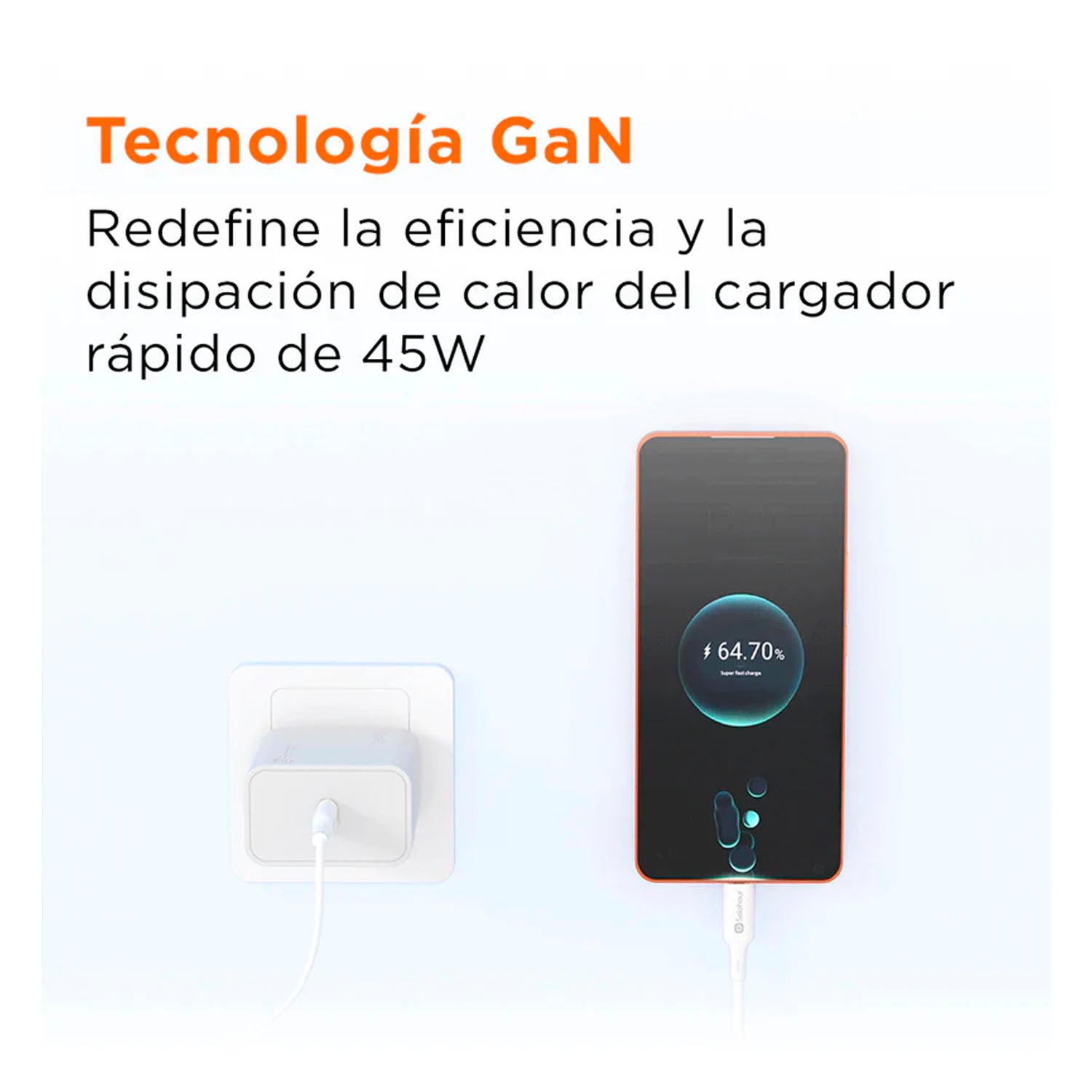 SOLOHOUR - Cargador Rápido GaN 45W Negro con Cable USB-C a USB-C