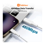 SOLOHOUR - Cable de Carga Rápida Type-C a Type-C 1M Negro 65W 480Mbps