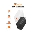 SOLOHOUR - Cargador Rápido GaN 30W Blanco con Cable Type-C a Type-C