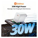 SOLOHOUR - Cargador Rápido GaN 30W Blanco con Cable Type-C a Type-C