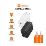 Cargador Rápido Solohour GaN 30W Negro con Cable Type-C