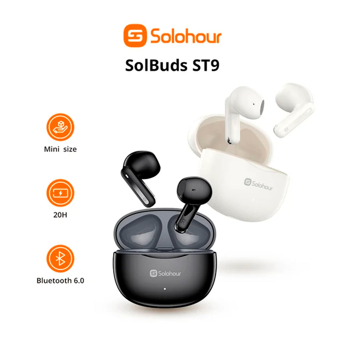 Audífonos Inalámbricos Solohour Solbuds ST9 Negro Bluetooth 6.0