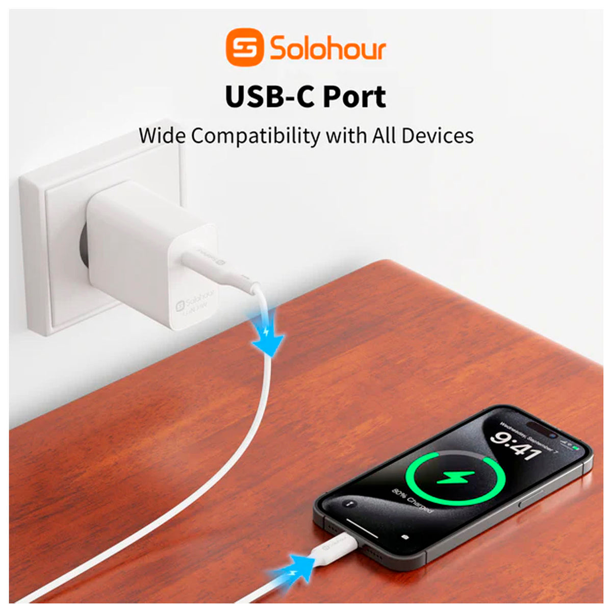 Kit Cargador Rápido SoloHour A301L 30W GaN + Cable USB-C a Lightning