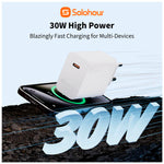 Kit Cargador Rápido SoloHour A301L 30W GaN + Cable USB-C a Lightning