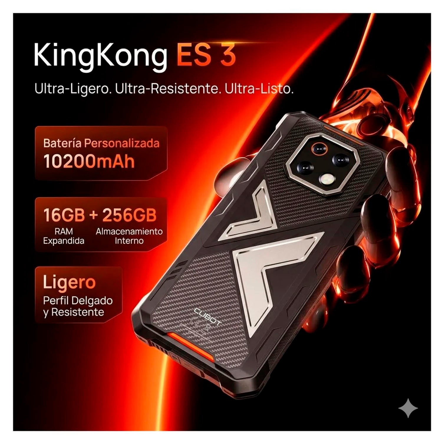 CUBOT - Smartphone KingKong ES 3 Negro 128GB 12GB RAM Resistente