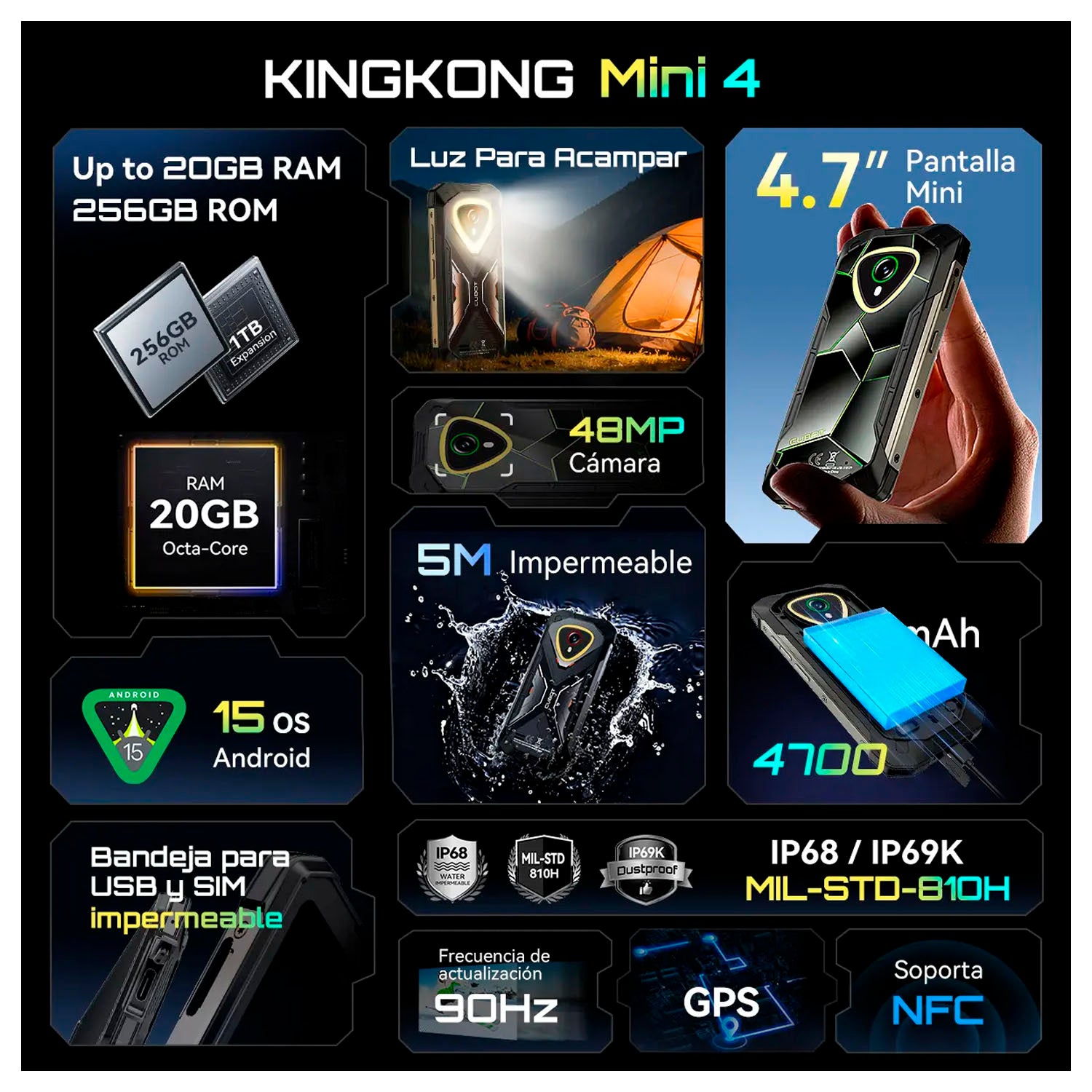 CUBOT - Smartphone KingKong Mini 4 Verde 128GB 6GB RAM 4.5"