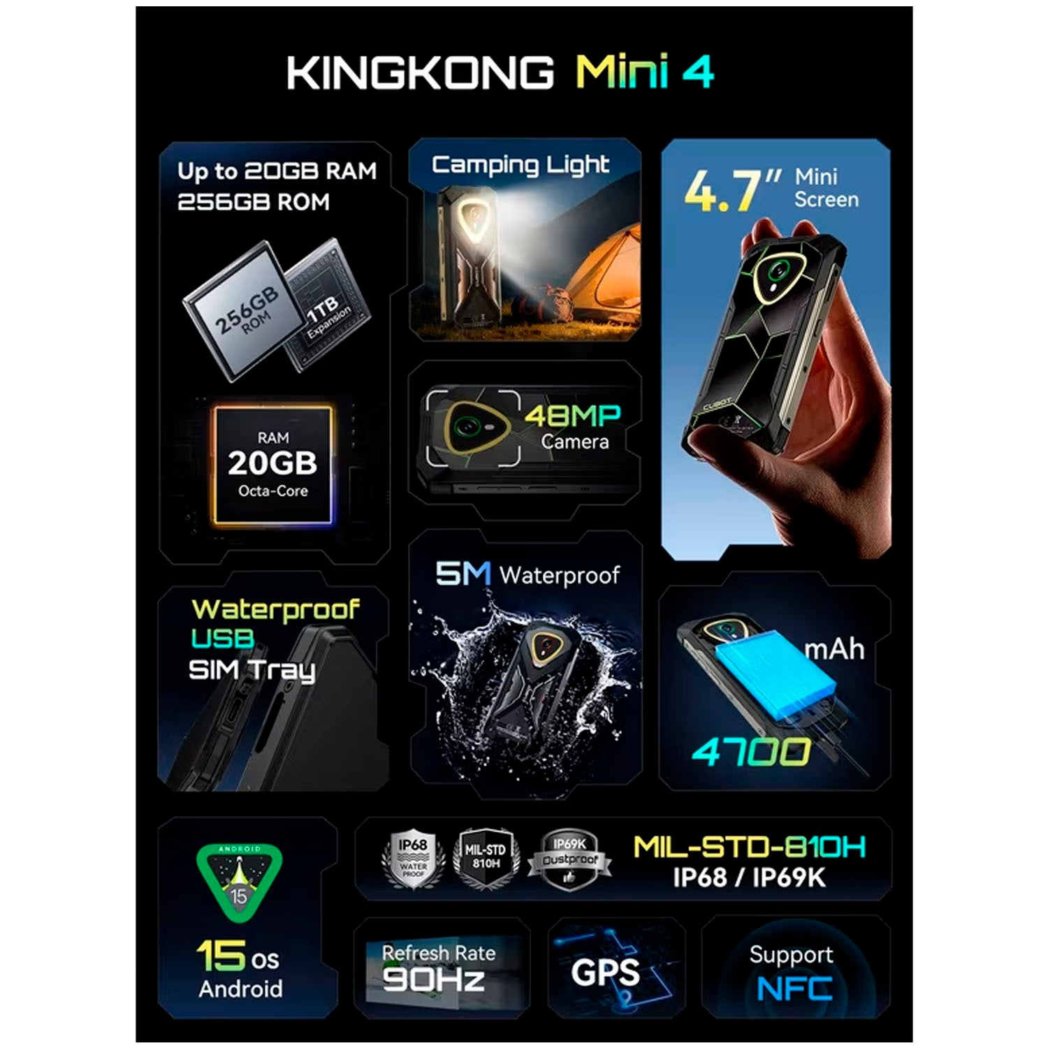 CUBOT - Smartphone KingKong Mini 4 Negro 128GB 6GB RAM 4.5"