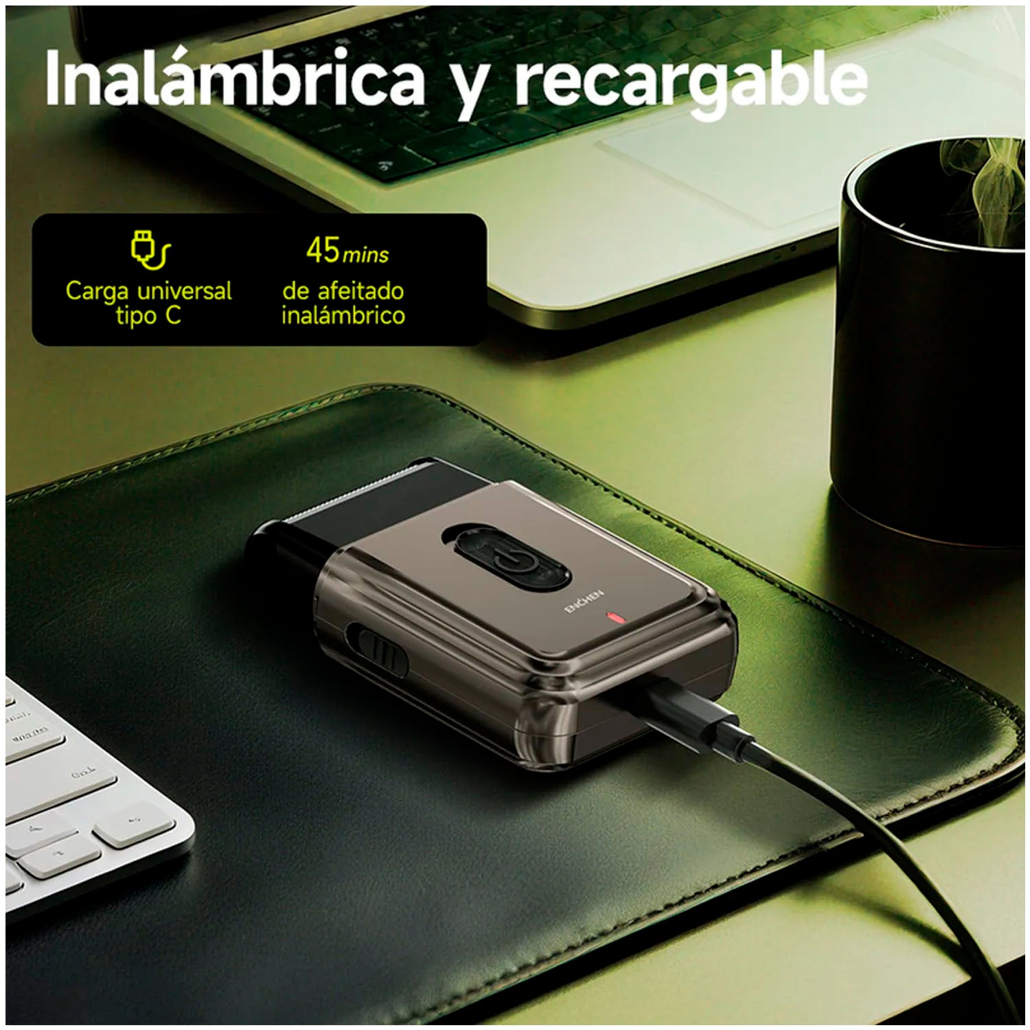 ENCHEN - Mini Afeitadora Eléctrica MS003 Negro Portátil USB-C
