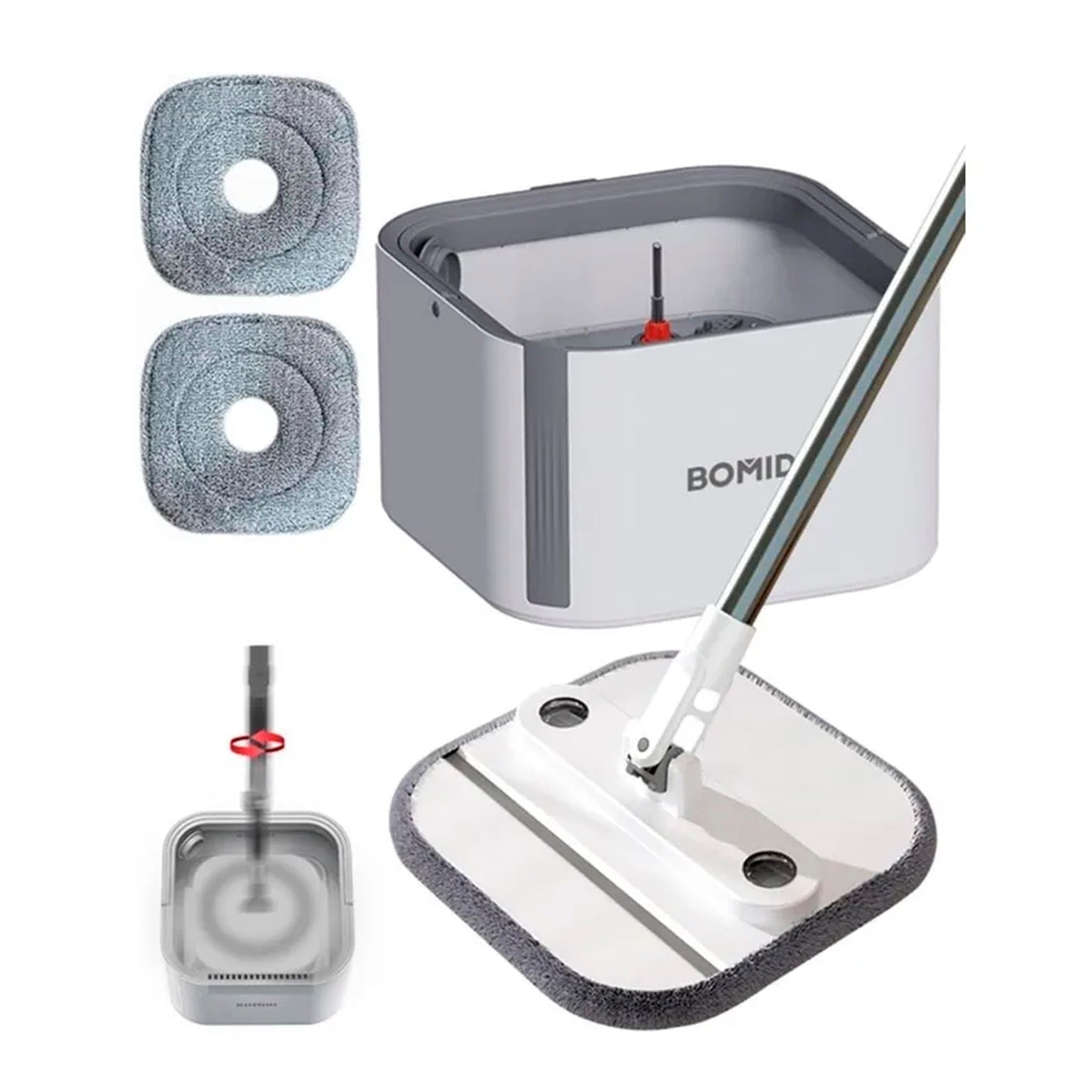 Bomidi - Trapeador Giratorio M20 Blanco 3 en 1 Doble Compartimento