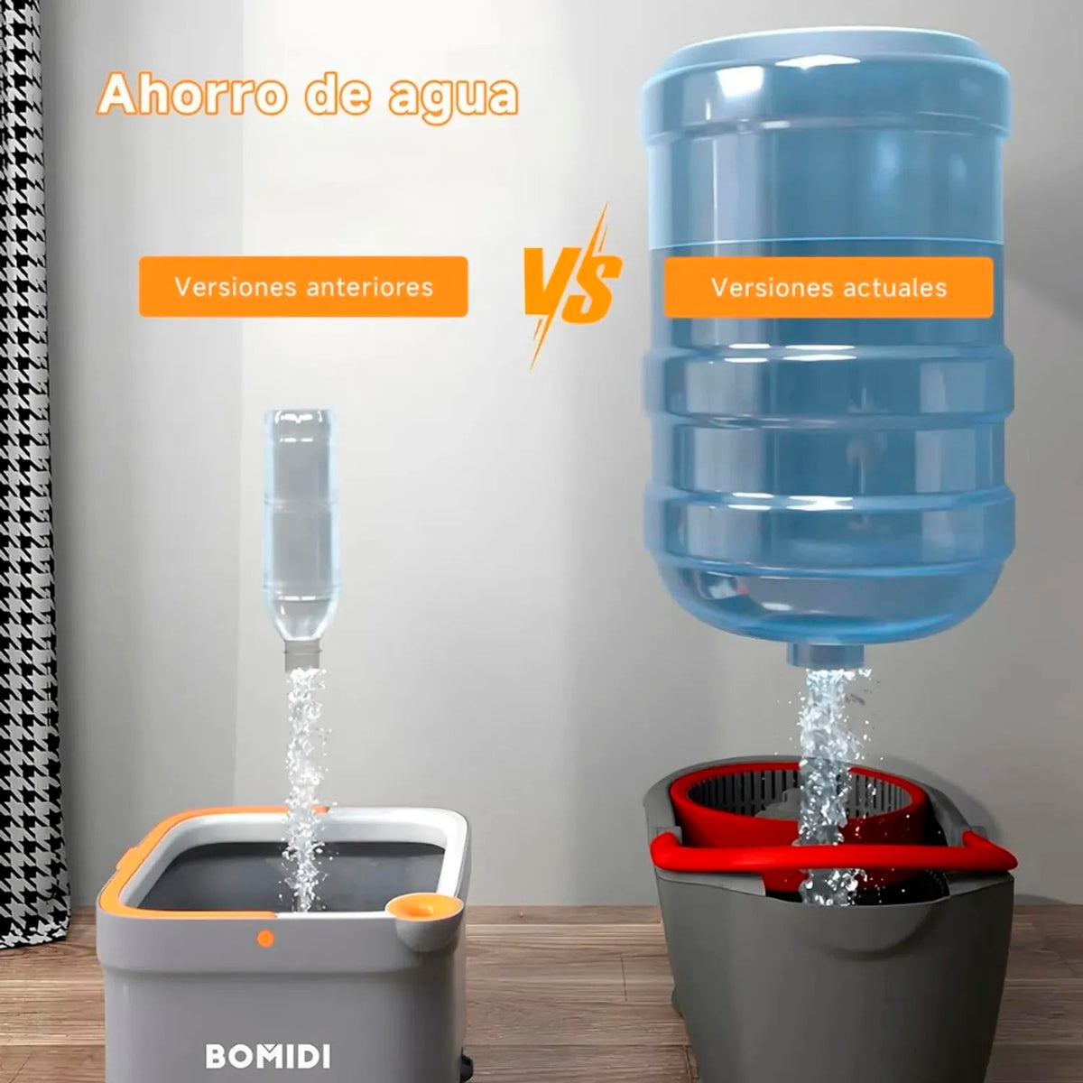 Bomidi - Trapeador Giratorio M20 Gris 3 en 1 Doble Compartimento