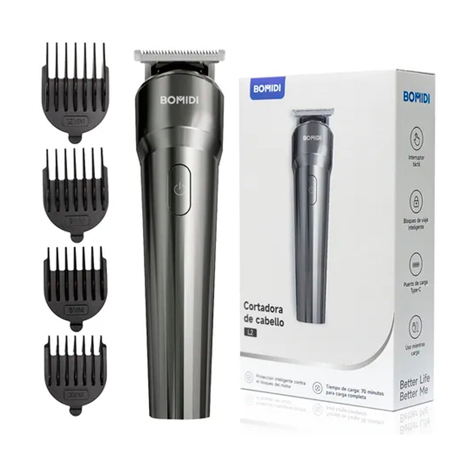 Bomidi - Cortadora de Cabello L2 Negro Cuchillas de Alta Precisión