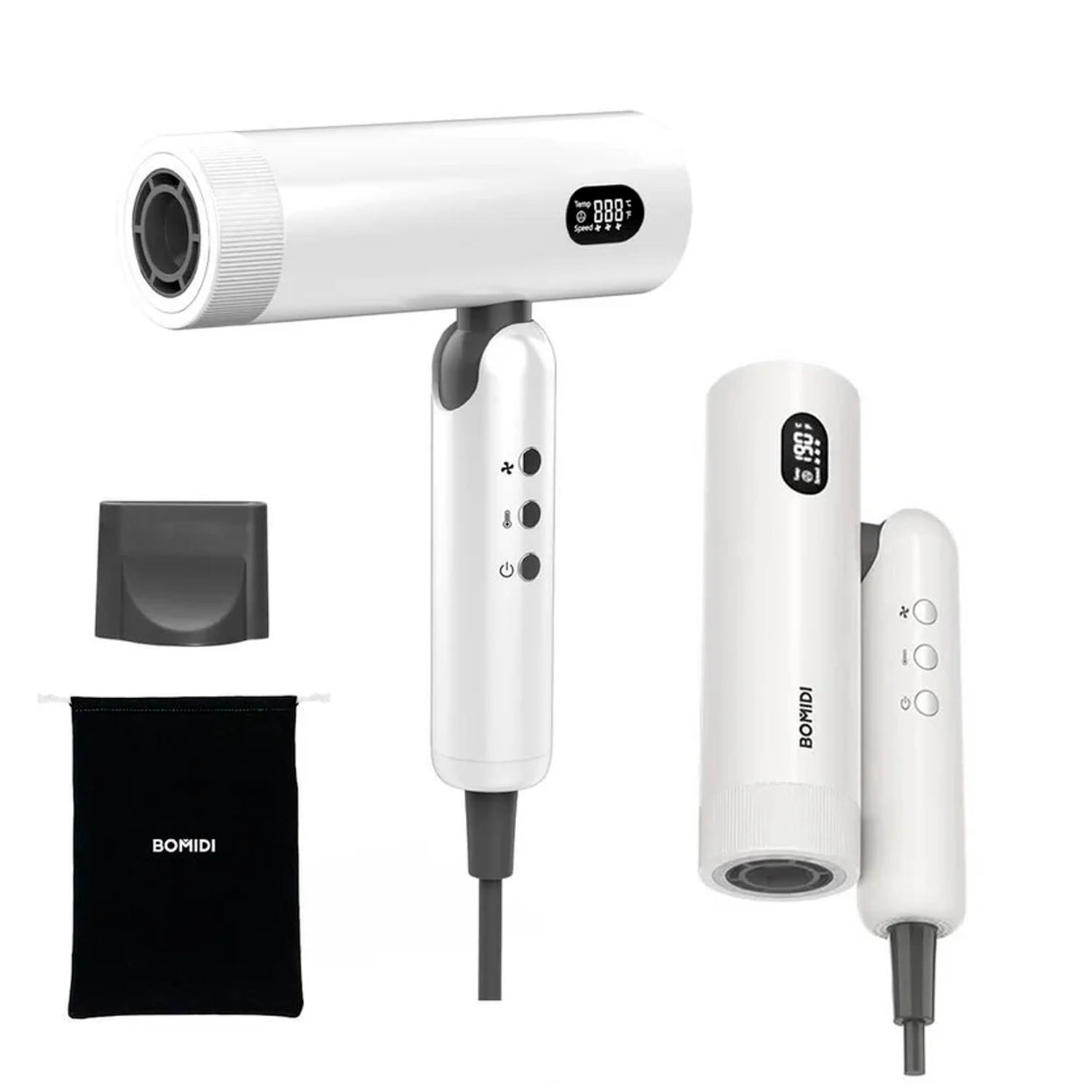 BOMIDI - Secadora de Cabello Profesional HD08 Plegable Blanco Multivoltaje