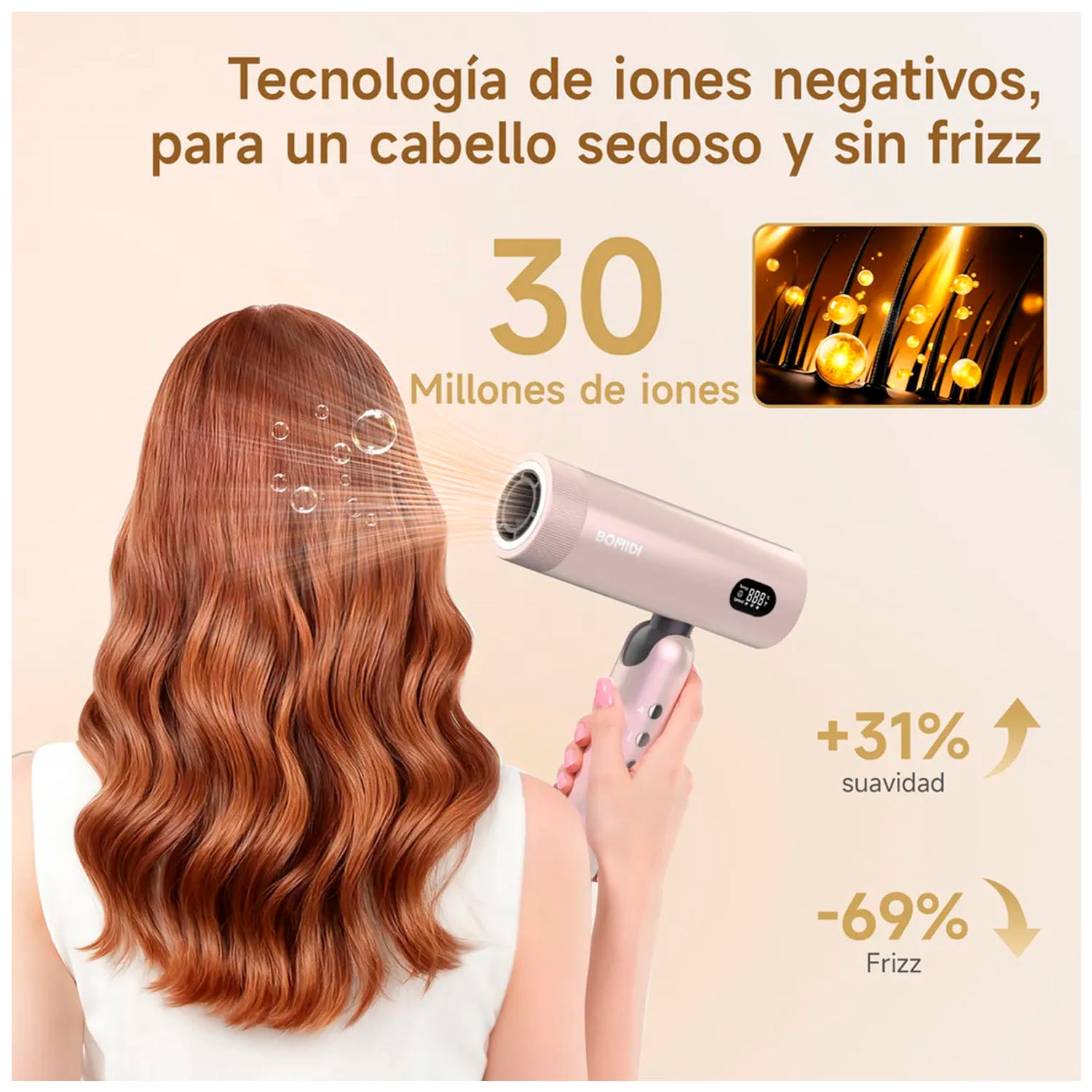 BOMIDI - Secadora de Cabello Profesional HD08 Plegable Blanco Multivoltaje