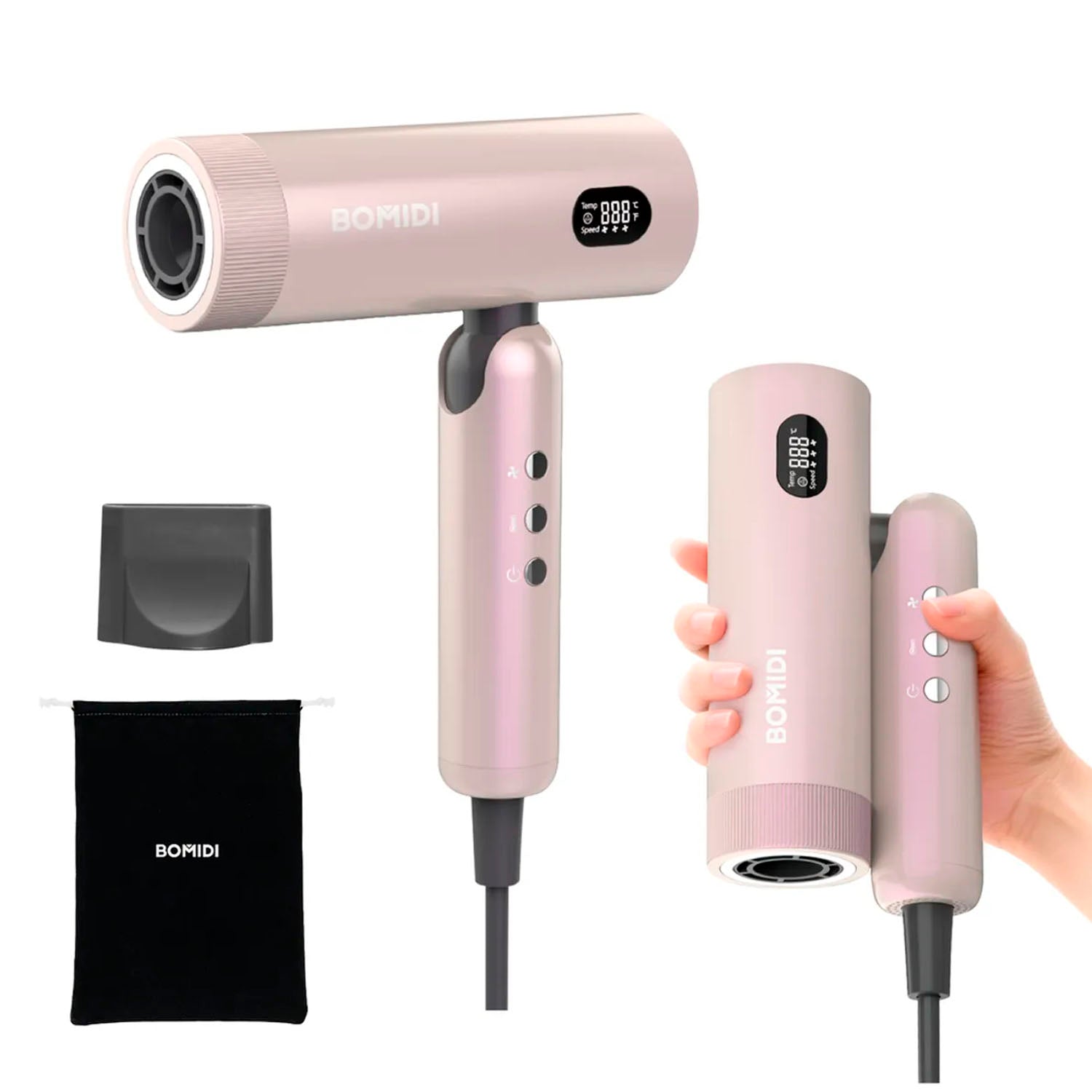 BOMIDI - Secadora de Cabello Profesional HD08 Plegable Dorado Multivoltaje