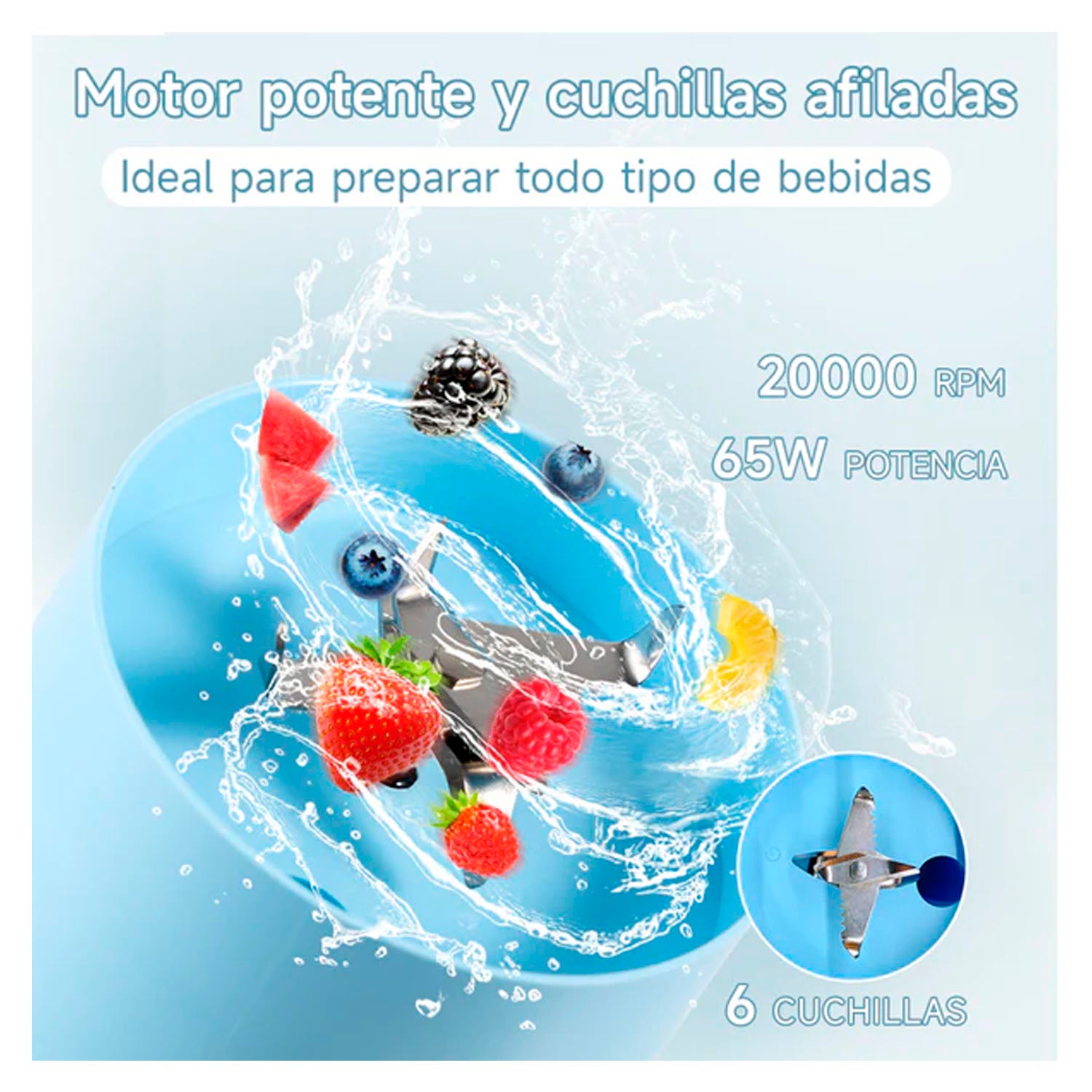 BOMIDI - Licuadora Portátil JB01 Celeste 380ml Recargable USB