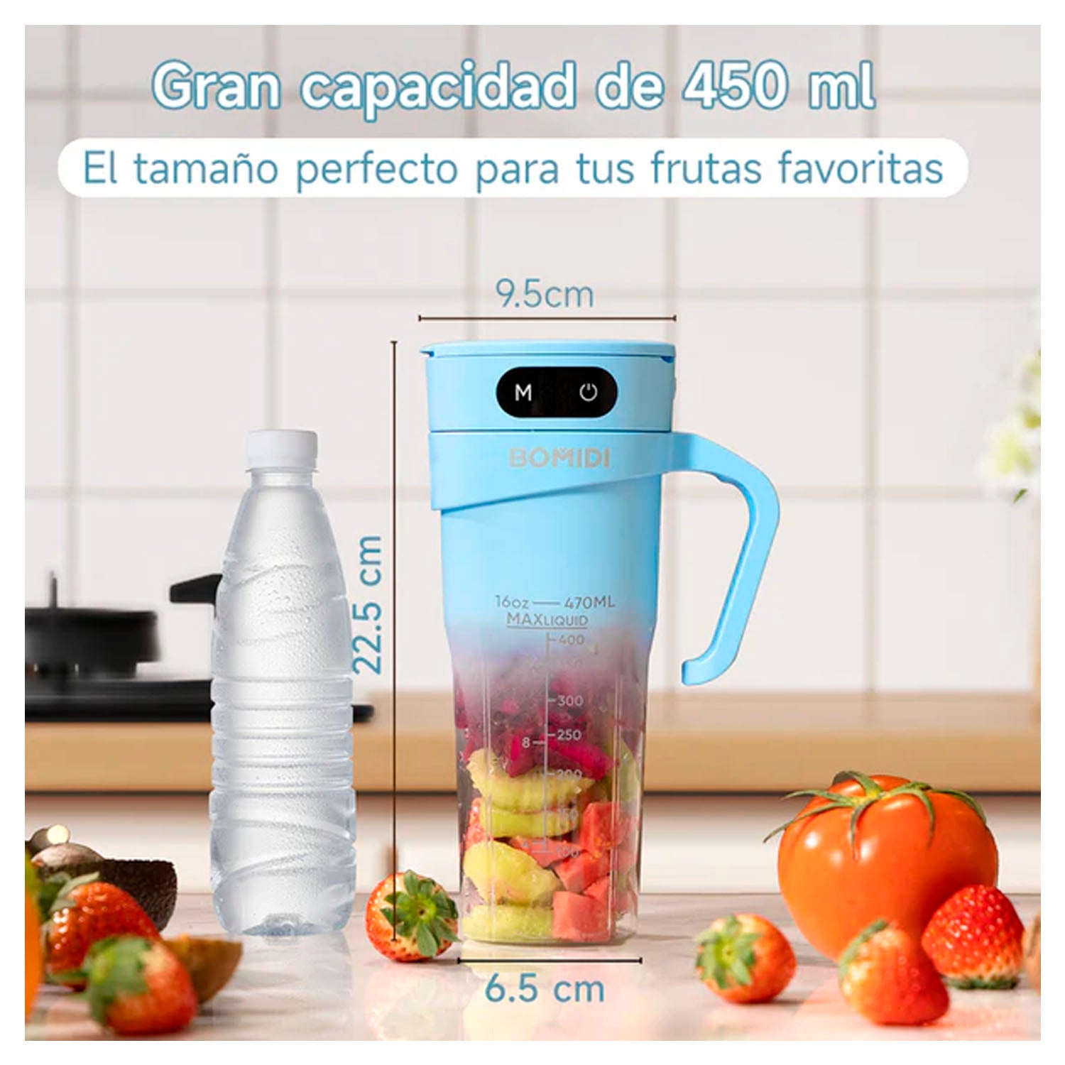 BOMIDI - Licuadora Portátil JB01 Celeste 380ml Recargable USB