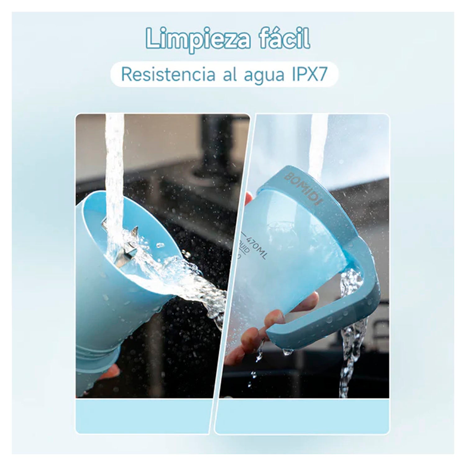 BOMIDI - Licuadora Portátil JB01 Celeste 380ml Recargable USB