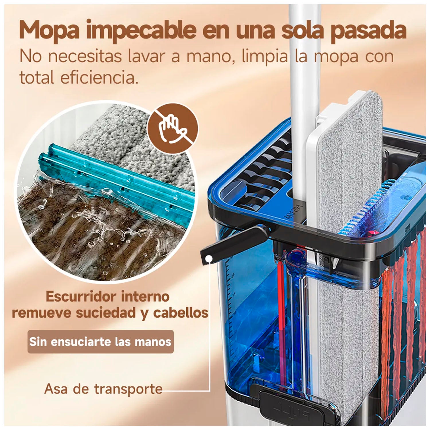 BOMIDI - Trapeador Escurridor M21 Blanco 360° con Sistema de Agua Limpia y Sucia
