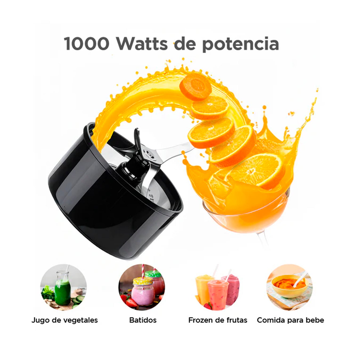 BOMIDI - Licuadora BJ01 Silver 1000W Vaso de Vidrio 1.5L + Vaso Portátil