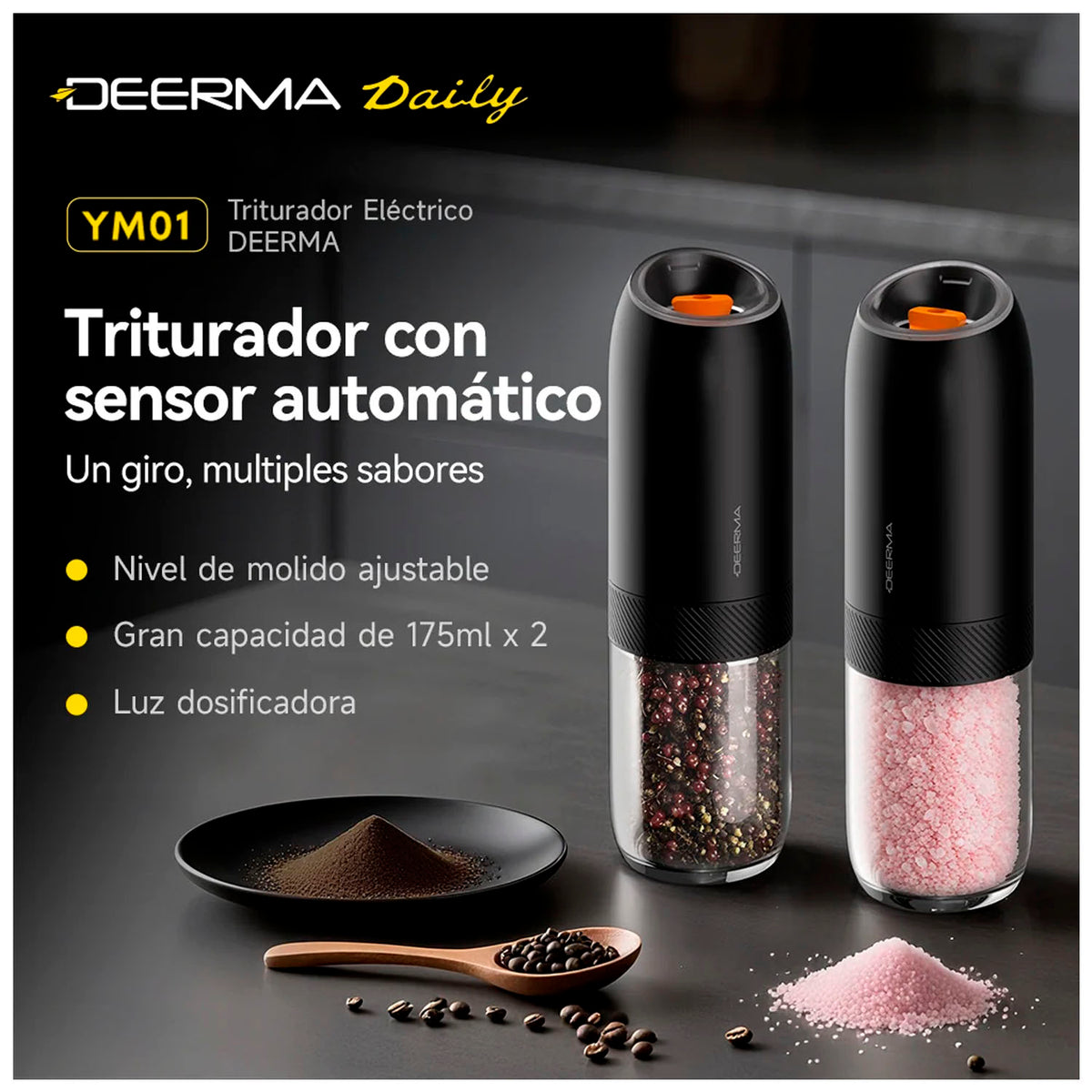 Molinillo Eléctrico Deerma YM01 Negro Pack x2
