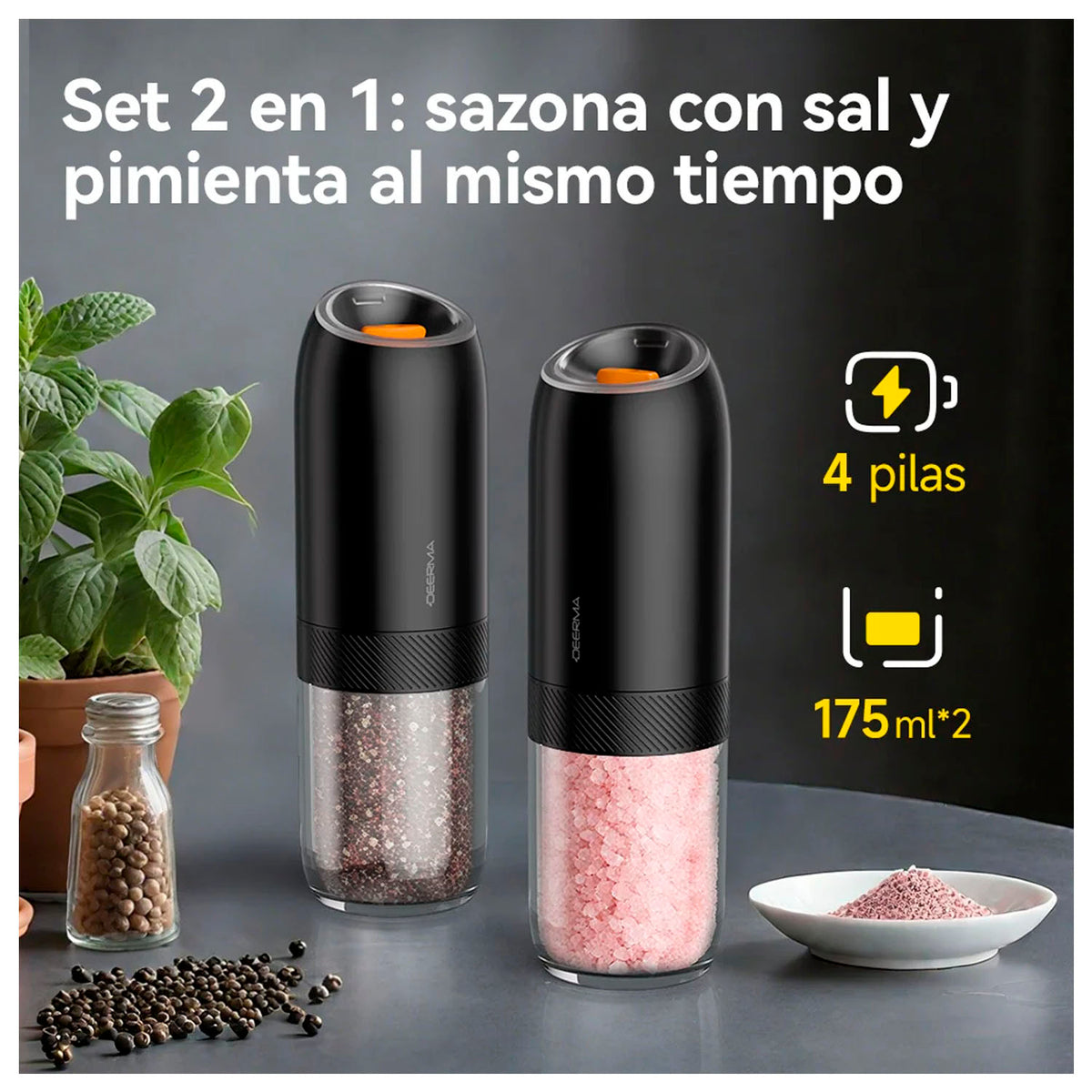 Molinillo Eléctrico Deerma YM01 Negro Pack x2