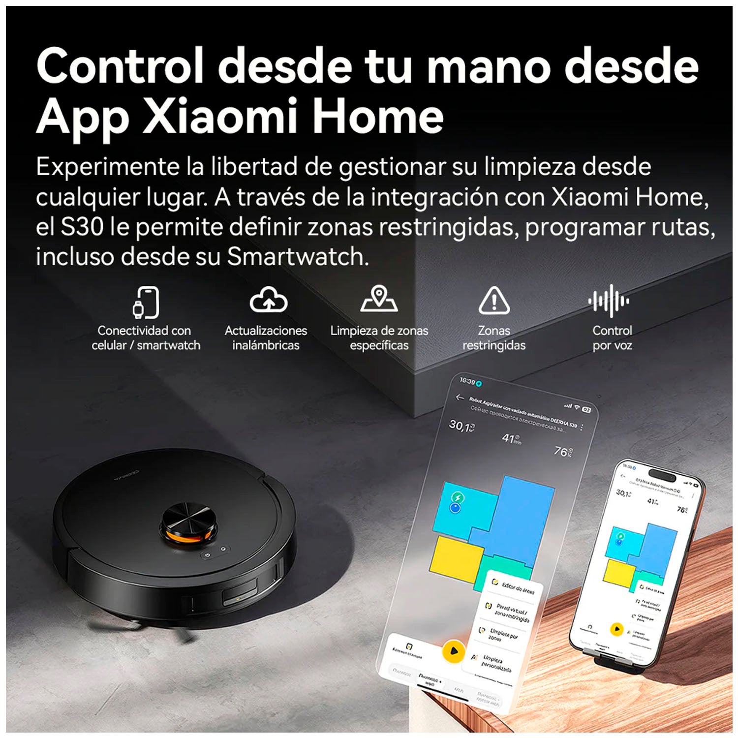 DEERMA - Aspiradora Robot Inteligente DEM-S30 Negra con Estación de Vaciado Automático