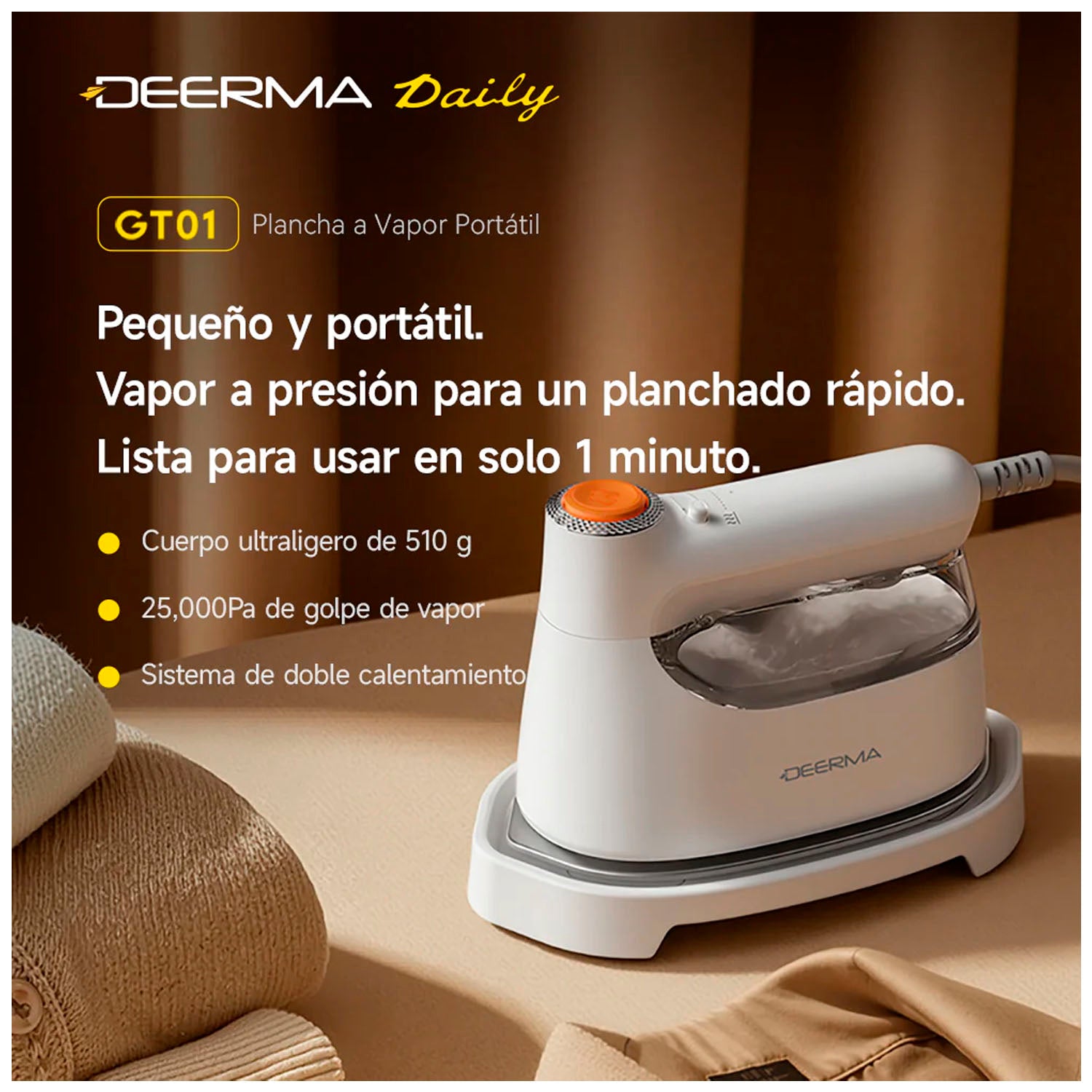 DEERMA - Plancha y Vaporizador Portátil GT01 Blanco 1400W