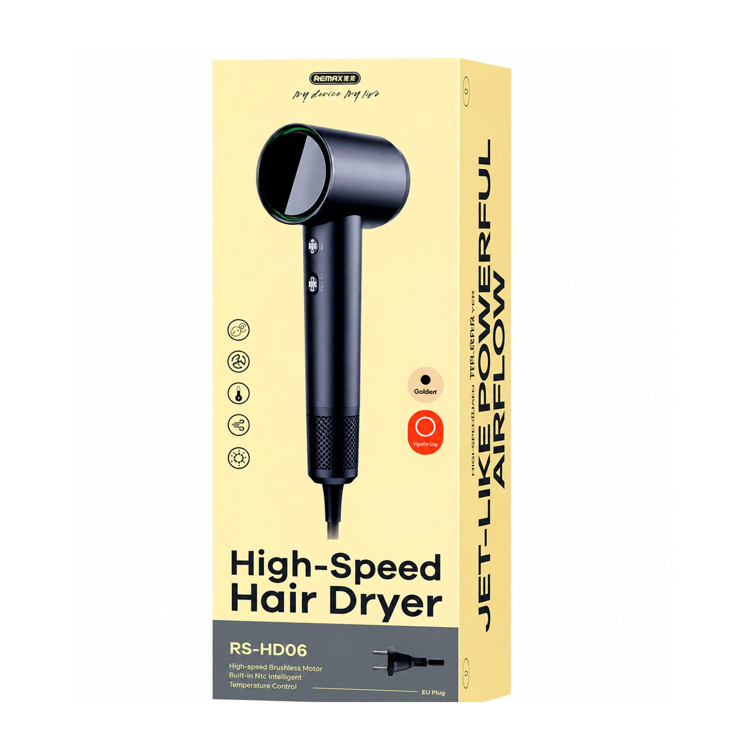 REMAX - Secadora de Cabello RS-HD06 Negro Alta Velocidad 1600W